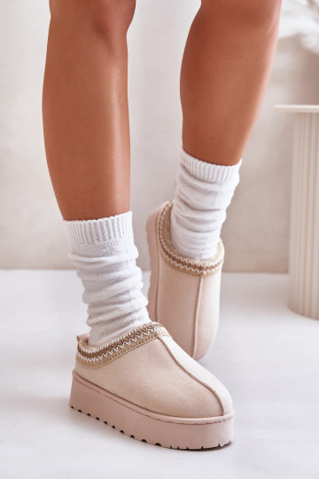 Moteriški sniego batai su platforma su kailiniu pamušalu, šviesiai smėlio spalvos Remenia