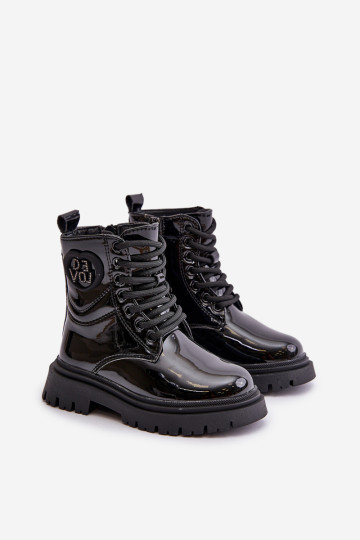 Mergaičių lakinės odos batai su kailio izoliacija, juoda Evaliraea 2