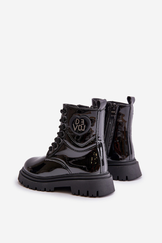 Mergaičių lakinės odos batai su kailio izoliacija, juoda Evaliraea