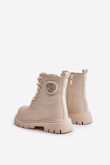 Smėlio spalvos Evaliraea batai mergaitėms su kailiniu pamušalu ir užtrauktuku