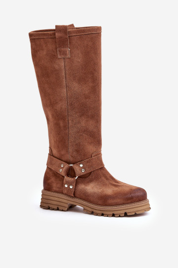 Zomšiniai moteriški batai virš kelių Lewski 3615 Ruda 2