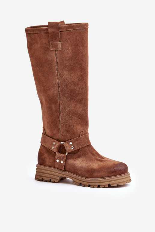 Zomšiniai moteriški batai virš kelių Lewski 3615 Ruda