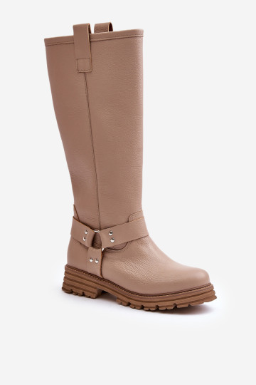 Odiniai moteriški batai virš kelių Lewski 3615 Beige 2