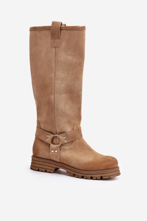 Zomšiniai moteriški batai virš kelių Lewski 3615 Beige