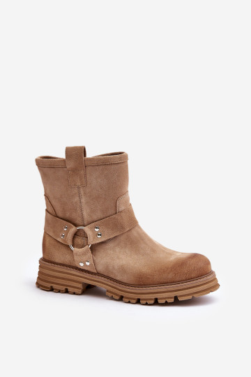 Zomšiniai moteriški platūs batai Lewski 3610 Beige 2