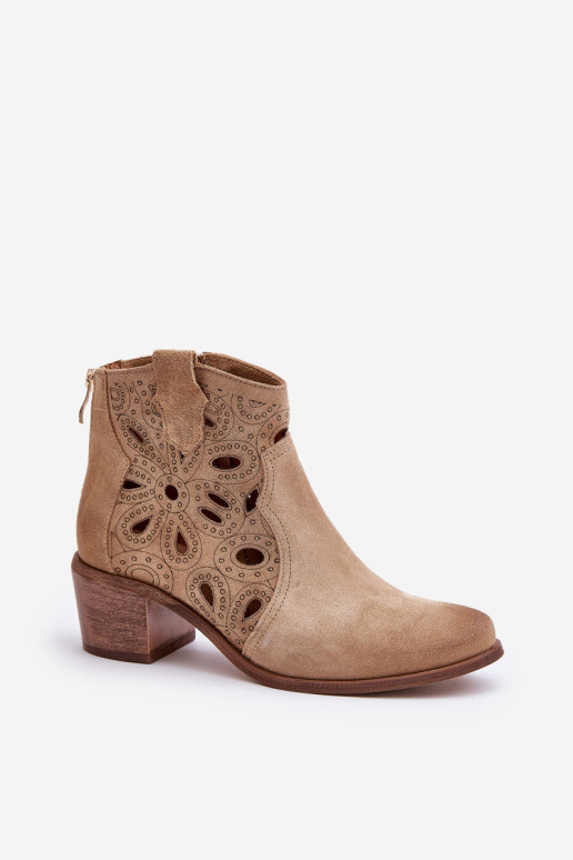 Ažūriniai zomšiniai kulkšnies batai Lewski Shoes 3170/ 2 Beige