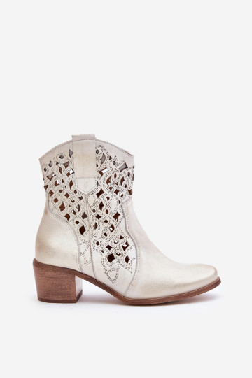 Moteriški aukštakulniai batai su ažūriniu raštu Lewski 3394/ 2 aukso spalvos 2