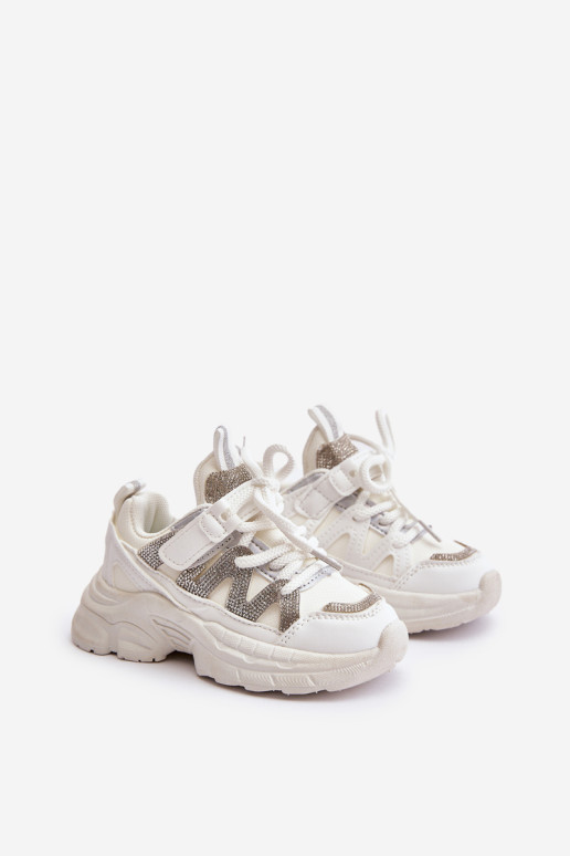 Vaikiški sportbačiai su kalnų krištolais, baltos spalvos Rianalla