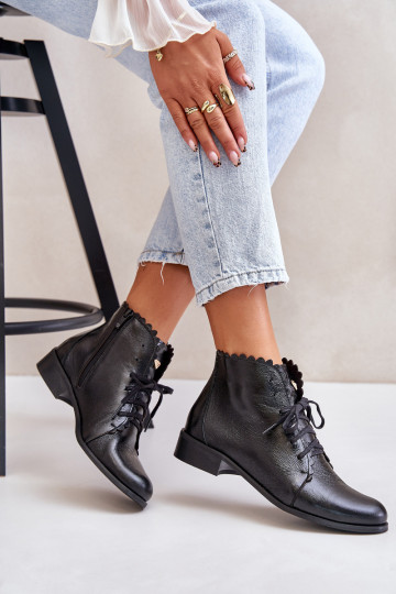 Zazoo 2964 odiniai platūs batai, juodi