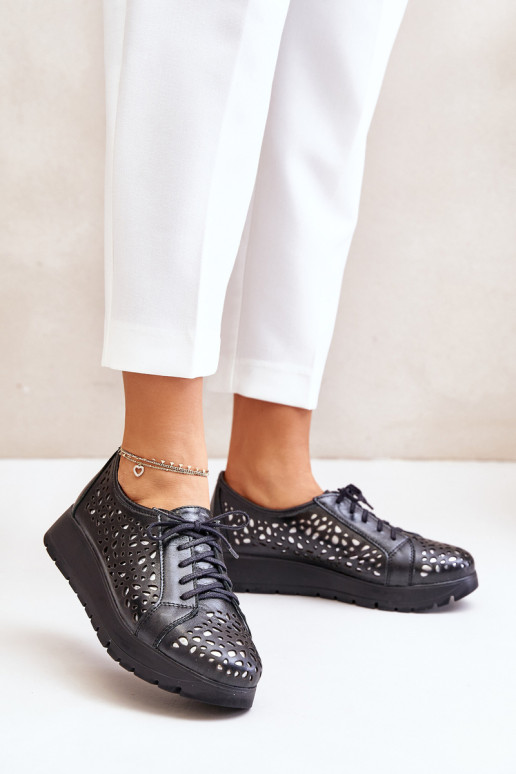 Zazoo 2973 odiniai platforminiai batai su ažūriniu raštu, juodi