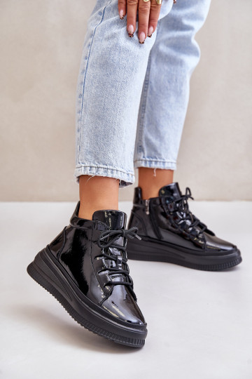 Šviesūs lakinės odos platforminiai sportiniai batai natūralios odos Artiker 55C1049 juoda