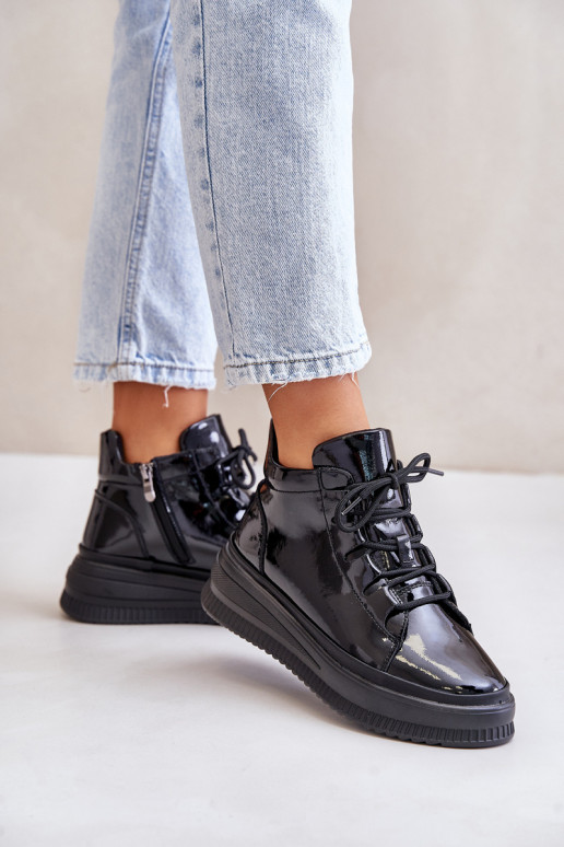 Šviesūs lakinės odos platforminiai sportiniai batai natūralios odos Artiker 55C1049 juoda