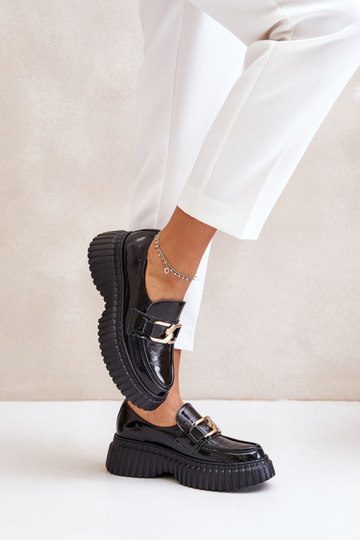 Zazoo 20176 lakinės odos moteriški mokasininiai batai, natūrali oda, juodi