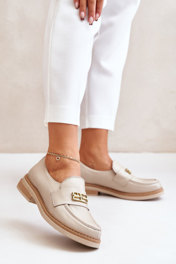 Zazoo 20174 odiniai elegantiški moteriški batai plokščiakulniais, smėlio spalvos