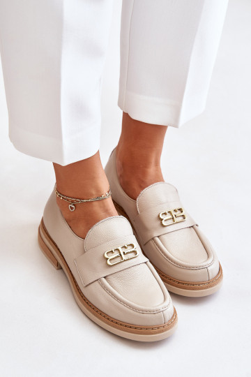 Zazoo 20174 odiniai elegantiški moteriški batai plokščiakulniais, smėlio spalvos