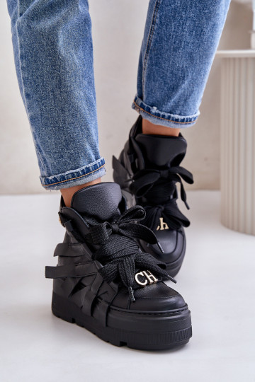 Moteriški odiniai sportbačiai ant didžiulės platformos CheBello 4561 juodi