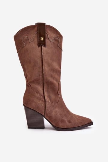 Izoliuoti kaubojiški batai ant aukšto kulno, Eco Suede Brown, Hanivin 2
