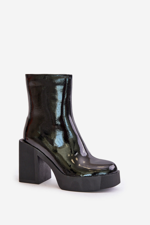 Odiniai lakuoti moteriški batai ant didžiulio aukšto kulno, izoliuoti D&A CR42-189 juodi