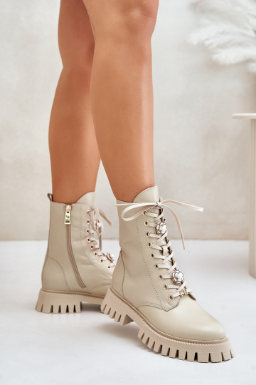 Odiniai darbininkai kulkšnies batai su užtrauktuku CheBello 4553 smėlio spalvos 2