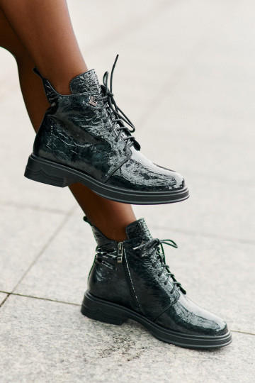 Moteriški lakiniai odiniai batai, šilti, su užtrauktuku, D&A LZ42-042, tamsiai žalia