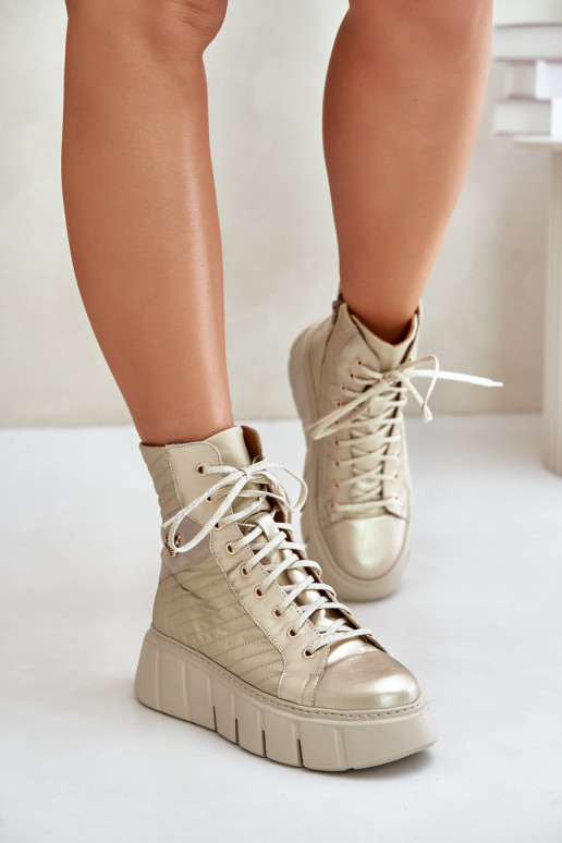 Odiniai kulkšnies batai ant platformos Maciejka 06751-25 Gold