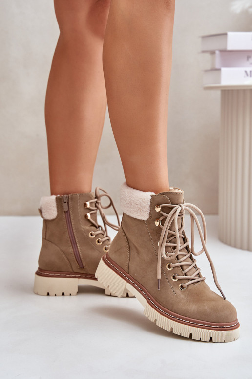 Moteriški izoliuoti batai su užtrauktuku Khaki Ferelia