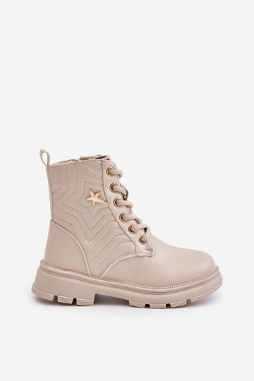 Izoliuoti vaikiški kulkšnies batai su užtrauktuku iš ekologiškos odos, smėlio spalvos Liotira