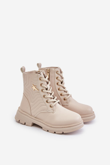 Izoliuoti vaikiški kulkšnies batai su užtrauktuku iš ekologiškos odos, smėlio spalvos Liotira 2