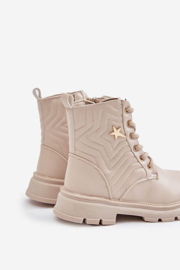 Izoliuoti vaikiški kulkšnies batai su užtrauktuku iš ekologiškos odos, smėlio spalvos Liotira