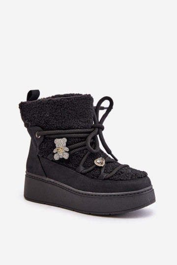 Juodi Almatiza moteriški avi batai su smeigtukais ir kailiu 2