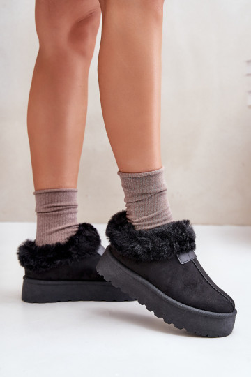 Žemi sniego batai su kailiu ant platformos, Eco Suede, Black Neathoria