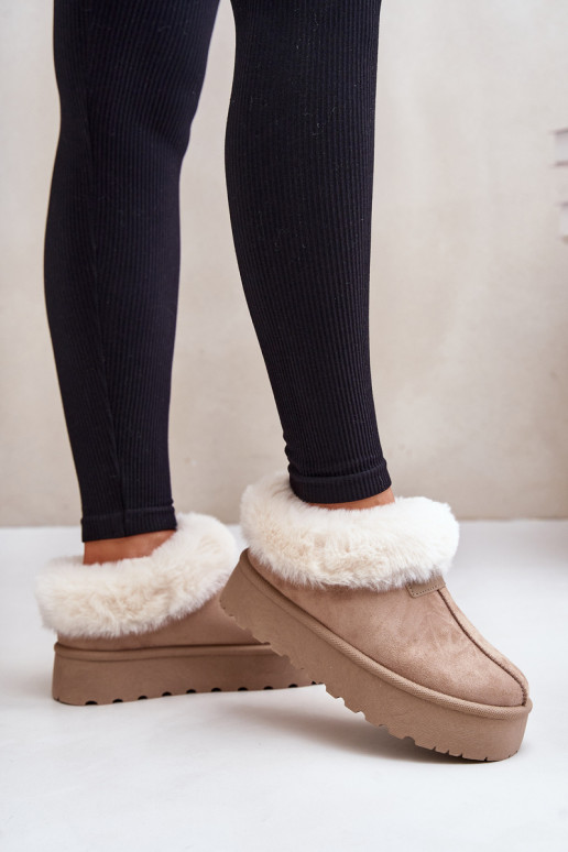 Sniego batai žemu viršumi su kailiu ant platformos Eco Suede Dark Beige Neathoria