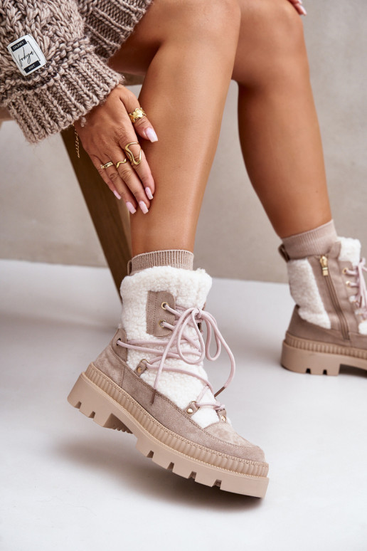 Smėlio spalvos Merilana avibačiai su kailiu