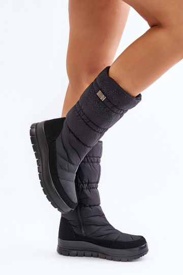 Moteriški sniego batai su dekoracija Progress PROGJ-24-147 juodi