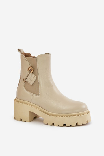 Zazoo 60490 Odiniai šilti batai su dekoracija Šviesiai smėlio spalvos 2