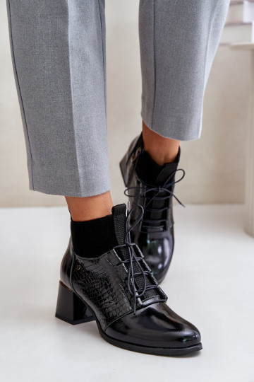 Zazoo 60503 odiniai aukštakulniai batai, šilti, juodi