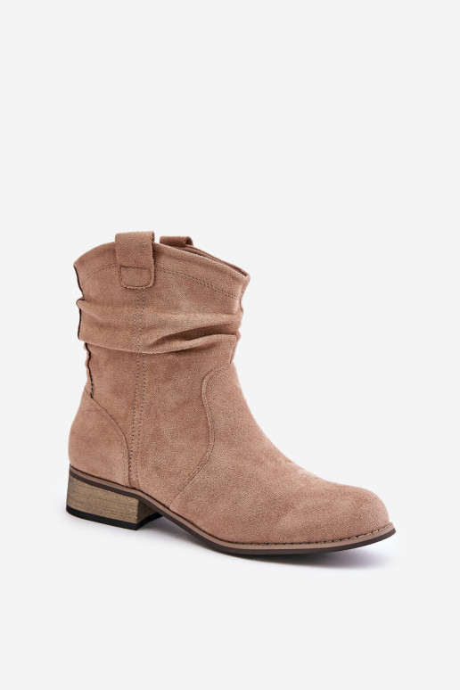 Apšiltinti kulkšnies batai su raukiniais ant žemo kulno, Beige Elletinnia