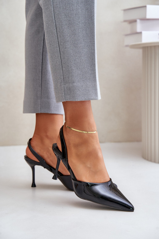 Patentuoti aukštakulniai atviru kulnu, Black Emmizola