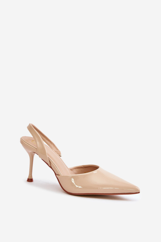 Patentuoti aukštakulniai atviru kulnu, smėlio spalvos Emmizola