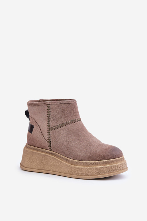 Odiniai zomšiniai sniego batai ant platformos ir pleišto Maciejka 06769-02 tamsiai rudi