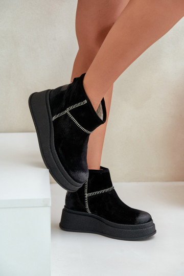 Odiniai zomšiniai sniego batai ant platformos ir pleišto Maciejka 06769-01 juodi