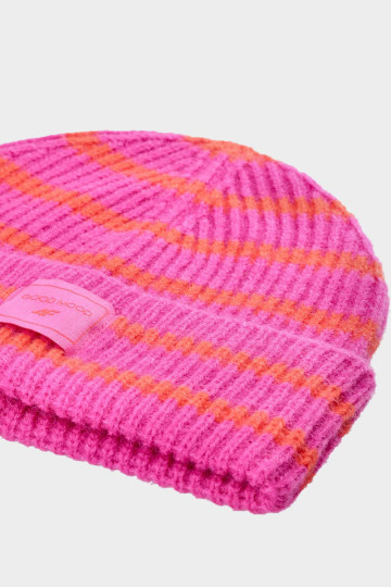 Mergaičių žieminė dryžuota kepurė 4F 4FJWAW24ACAPF417-55S Fuksija