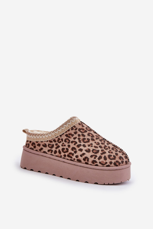 Moteriški sniego batai su platforma, izoliuoti leopardo kailiu, rudi, Remenia