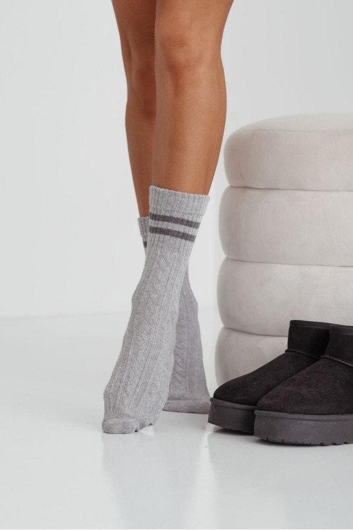 Moteriškos pintinės kojinės su juostelėmis, pilkos spalvos