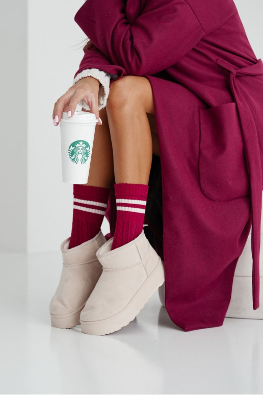 Moteriškos pintinės kojinės su dryžiais, bordo