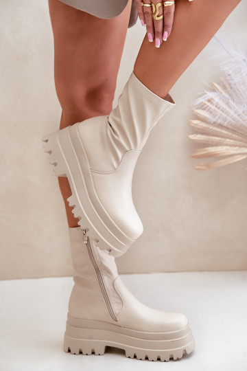 Šviesiai smėlio spalvos Florinara aulinukai ant masyvios platformos