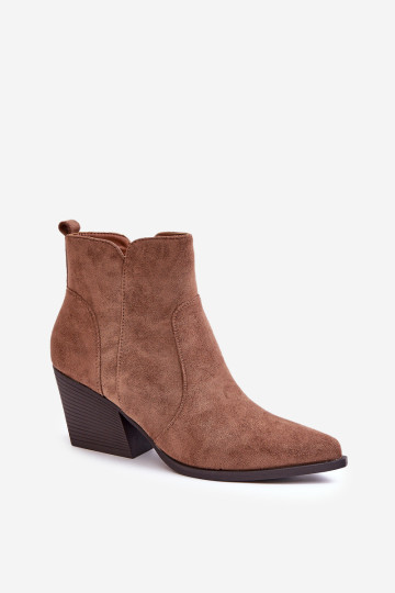 Izoliuoti ekologiniai zomšiniai kaubojiški batai su užtrauktuku, rudi virtris 2