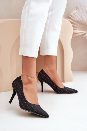 Juodi Tifidra moteriški dryžuoto audinio aukštakulniai