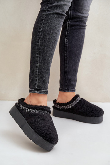 Juodi Mesirra avikailio platforminiai sniego batai su kailiu