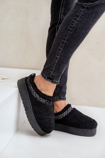 Juodi Mesirra avikailio platforminiai sniego batai su kailiu